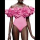 thumbnail image 3 of Traje de Baño de una Pieza para Mujer, Falda Cruzada, Pareo, Bikini con Estampado Floral Retro. Traje de Baño Rosa M, 3 of 8