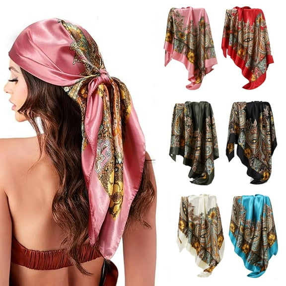 35” Satin Large Square Head Scarves - Silk Like Neck Scarf Hair Sleeping Wraps Satin Silk Scarfs for Women