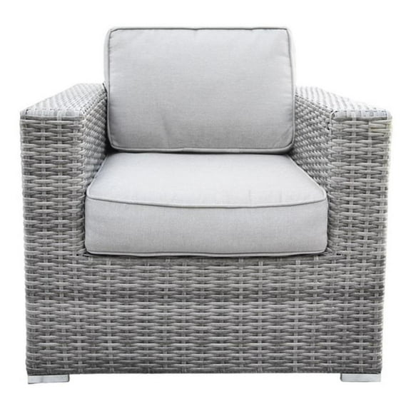 Living Source 33" Wicker / Rattan Tufted Polyester Armchair and Ottoman in Gray