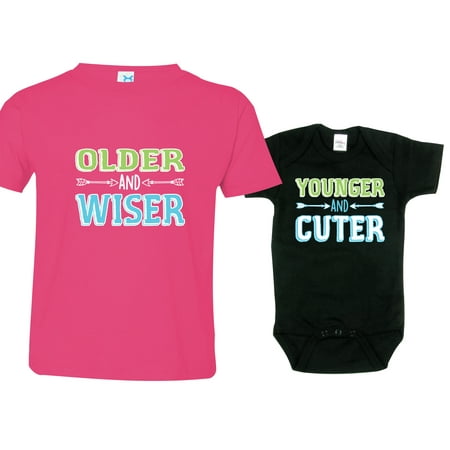 

Baby Boys Little Brother Bodysuit Big Sisters Wiser Includes Size 4 and 0-3 mo