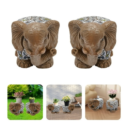 TFCFL 2Pcs Elephant Garden Stools Blue and White Porcelain Pattern Garden Stool Garden Decor