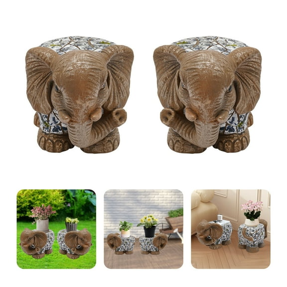 TFCFL 2Pcs Elephant Garden Stools Blue and White Porcelain Pattern Garden Stool Garden Decor