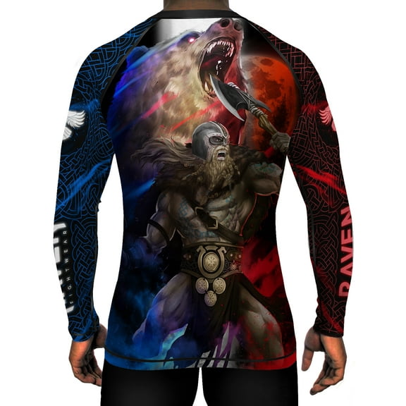 Raven Fightwear Men's Berserker 2.0 Jiu Jitsu BJJ Rash Guard MMA Red/White/Blue