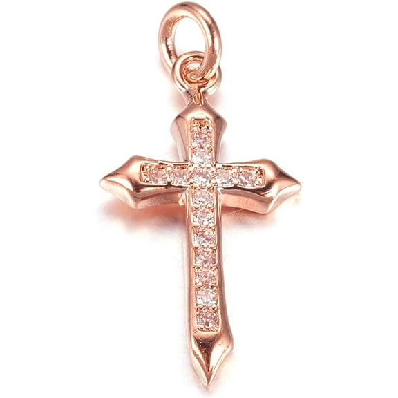 1Pcs Cross Pendants Brass Micro Pave Cubic Zirconia Pendants Rose Gold for Women Birthday Festival Elegant Gifts Personalized Jewelry 21x13x2mm Hole: 3mm