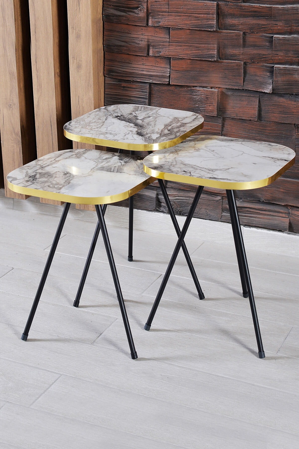 White Marble Nesting Coffee Tables 3 PCS,Round Side Table With Gold