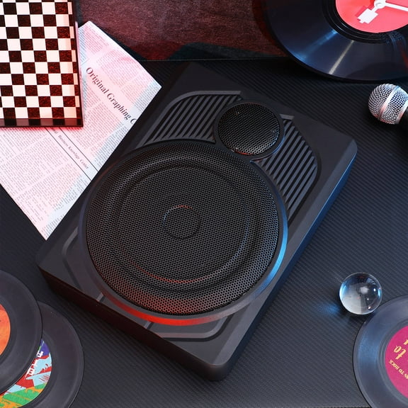 UPOUART Powered Car Subwoofer with Integrated Amplifier, Versatile Black Audio Speaker for Enhanced