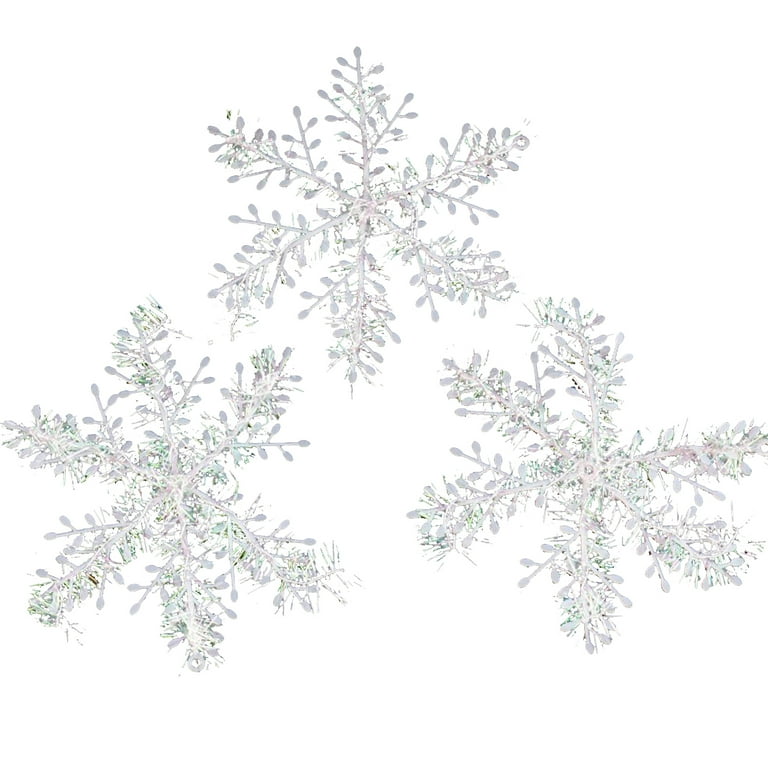 Cheers.US White Snowflakes Ornaments Plastic Snowflake Decoration Large  Christmas Hanging Glitter Snowflke for Christmas Tree Crafts Outdoor Decor  