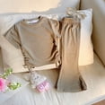 thumbnail image 4 of JUMEYU Little Girl Clothes Girl's Summer Outfits 2 Piece Floral Button Up Ruffle Sleeve Top and Wide Leg Pants Set 4T 5T (Khaki,4-5 Years), 4 of 7