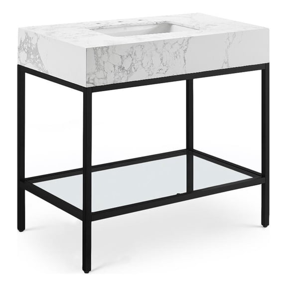 Meridian Furniture Marmo White Engineered Stone Bathroom Vanity