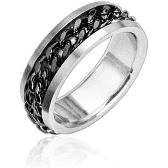 Size 11 316L Stainless Steel Ring with Spinning Center Black Chain