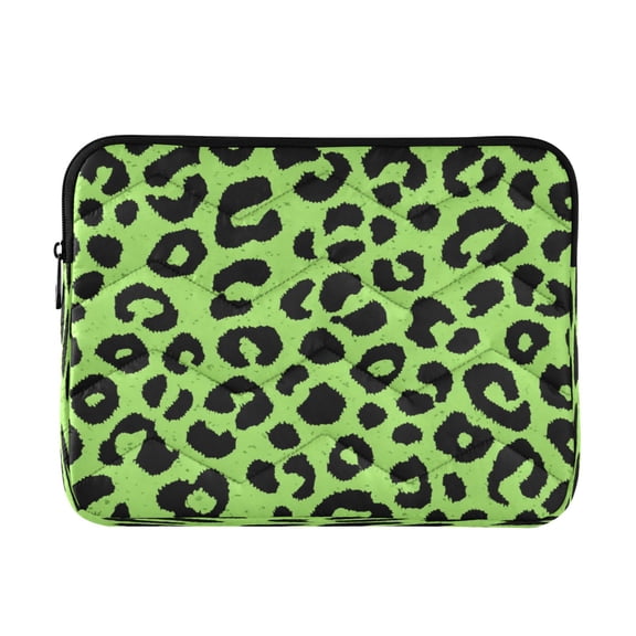 Quilted Laptop Sleeve for 13-16 Inch Laptops Protective Laptop Case Cover Lightweight Travel & Office Essentials Neon Green Leopard Print