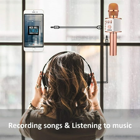 BONAOK Wireless Bluetooth Karaoke Microphone, Portable Handheld Mic Speaker Machine for Home Party Birthday All Smartphones (Q37 Rose Gold)