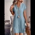 thumbnail image 4 of Vestido de para Mujer, Verano, Informal, Corta, Cuello en V, Midi, Abotonado, Camisero. Lago Azul XL, 4 of 7