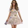thumbnail image 2 of Pretty Pastel Flower Meadow Blooms Women Dress V-Neck Short Sleeve Flowy Swing Party Midi Dress, 2 of 4