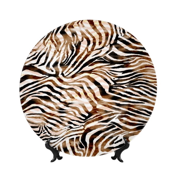 Honeii Watercolor Zebra Print Elegant Bone China Decorative Plate, Porcelain Plate,Art Crafts,Ceramic Ornaments for Home Office Wall Decor-7in