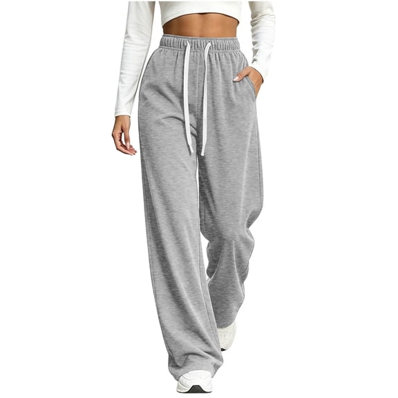Wide Leg Sweatpants for Women Ghalytn Drawstring Elastic Waist - Loose Full Length Casual Pants with Side Pockets
