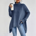 thumbnail image 3 of Women's autumn and winter high-neck drop shoulder asymmetrical hem sweater, 3 of 9