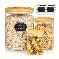 Set Of 3 Extra Large Glass Food Storage Jars Set, Clear Glass Flour Sugar Canisters Sets with Bamboo Lid, Airtight Jar for Kitchen Countertop, for Candy, Cookie, Rice, Coffee Beans, Snacks, Spices