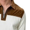 thumbnail image 4 of Kakii Men's Corduroy & Knit Blend Polo, Half Zip Collared Shirt with Brown Accents, Textured Long Sleeve Casual Top, 4 of 5