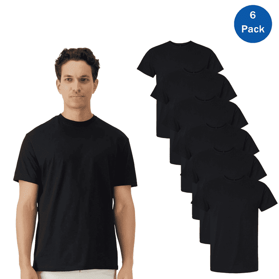 Gildan Short Sleeve T-Shirt, 6 Pack - Black, Sizes S-3XL, Men's Crew Neck 100 cotton Tee