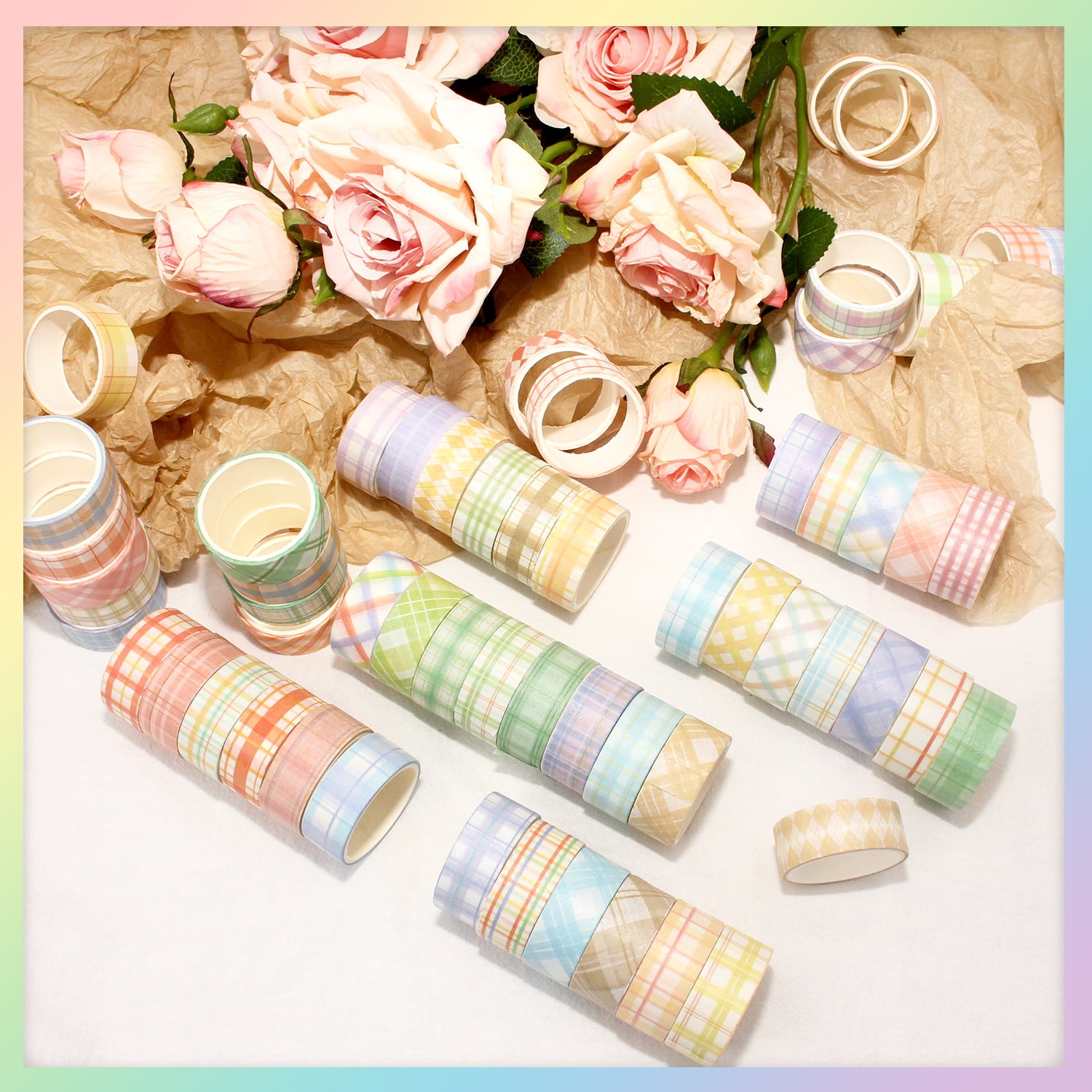 60 Rolls Boxed 15mm Grid Washi Tape Set, Self-Adhesive Decorative Colored Plaid Masking Tape for Painting, DIY Art Crafts, Gift Wrapping, Scrapbook Supplies