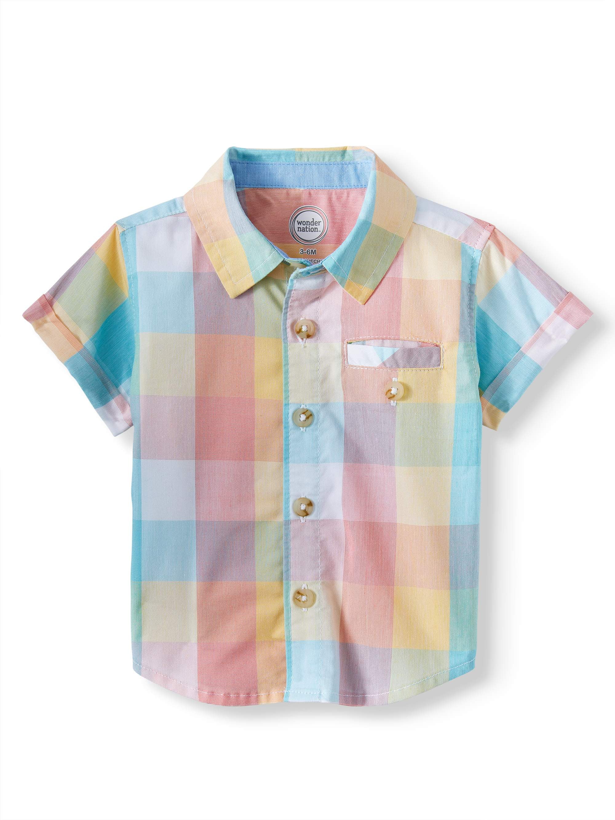 Wonder Nation Baby Boy Short Sleeve Woven Button Up Shirt