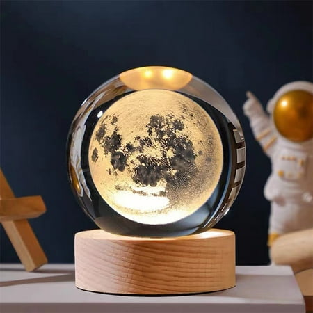 

Crystal Ball Night Astronomy Night Lamp Creative 3D Glowing Planetary Galaxy Astronaut Ball Night Rechargeable Bedside Night Lamp Decoration for Home Gift(A)