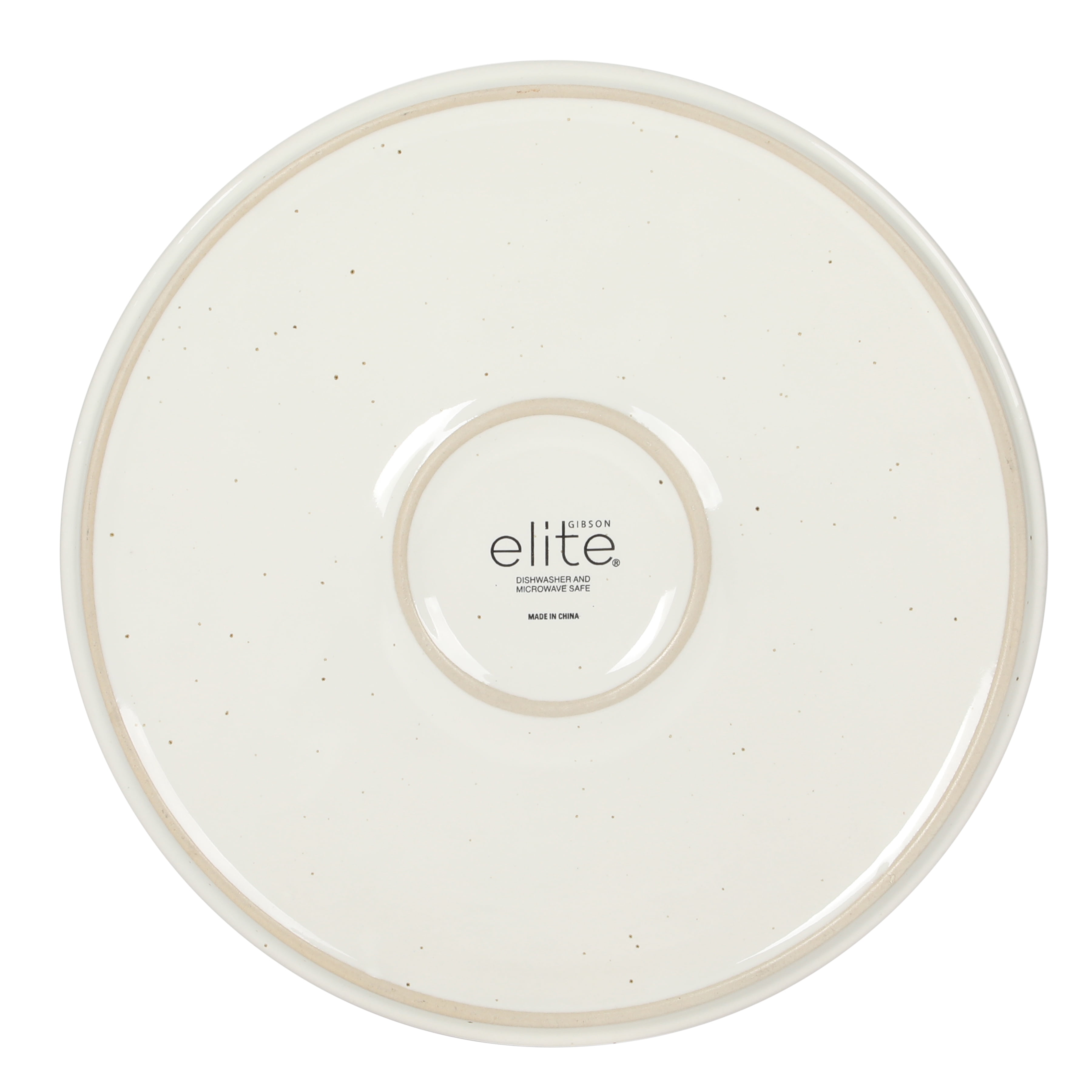 Gibson Elite Northrock Stoneware Dinnerware Set, 16-Piece Service for 4 Plates and Bowls Set – White Dishes with Hand-Painted Terracotta Base