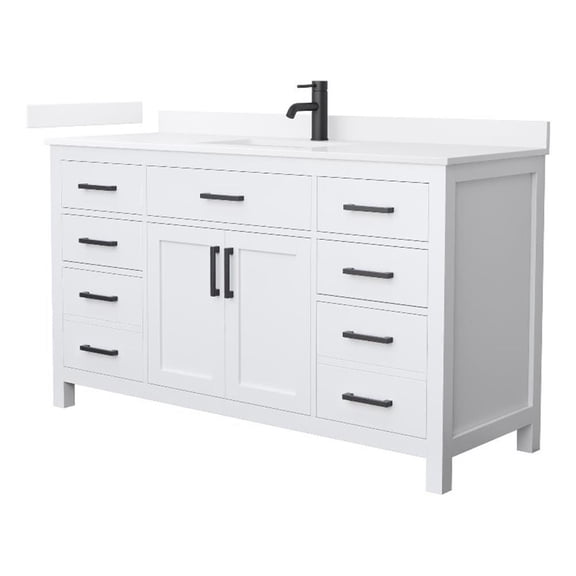 Beckett 60" White Single Vanity & White Quartz Top (1-Hole) & Black Trim