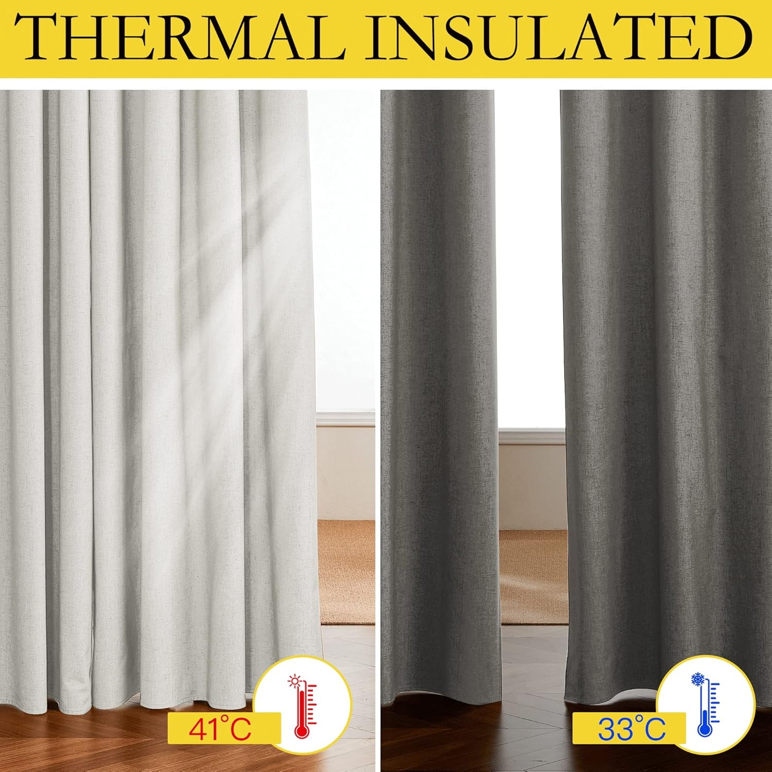 NICETOWN Blackout Linen Curtains Privacy Thermal Insulated Noise Reducing Drapes, W52 x L84, Set of 2, Ivory