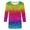thumbnail image 4 of Women's Summer Sparkle Sequin Tshirt 3/4 Sleeve Casual Crew Neck Dressy Blouses Trendy 2025 Loose Fit Floral Pullover Tops, 4 of 4
