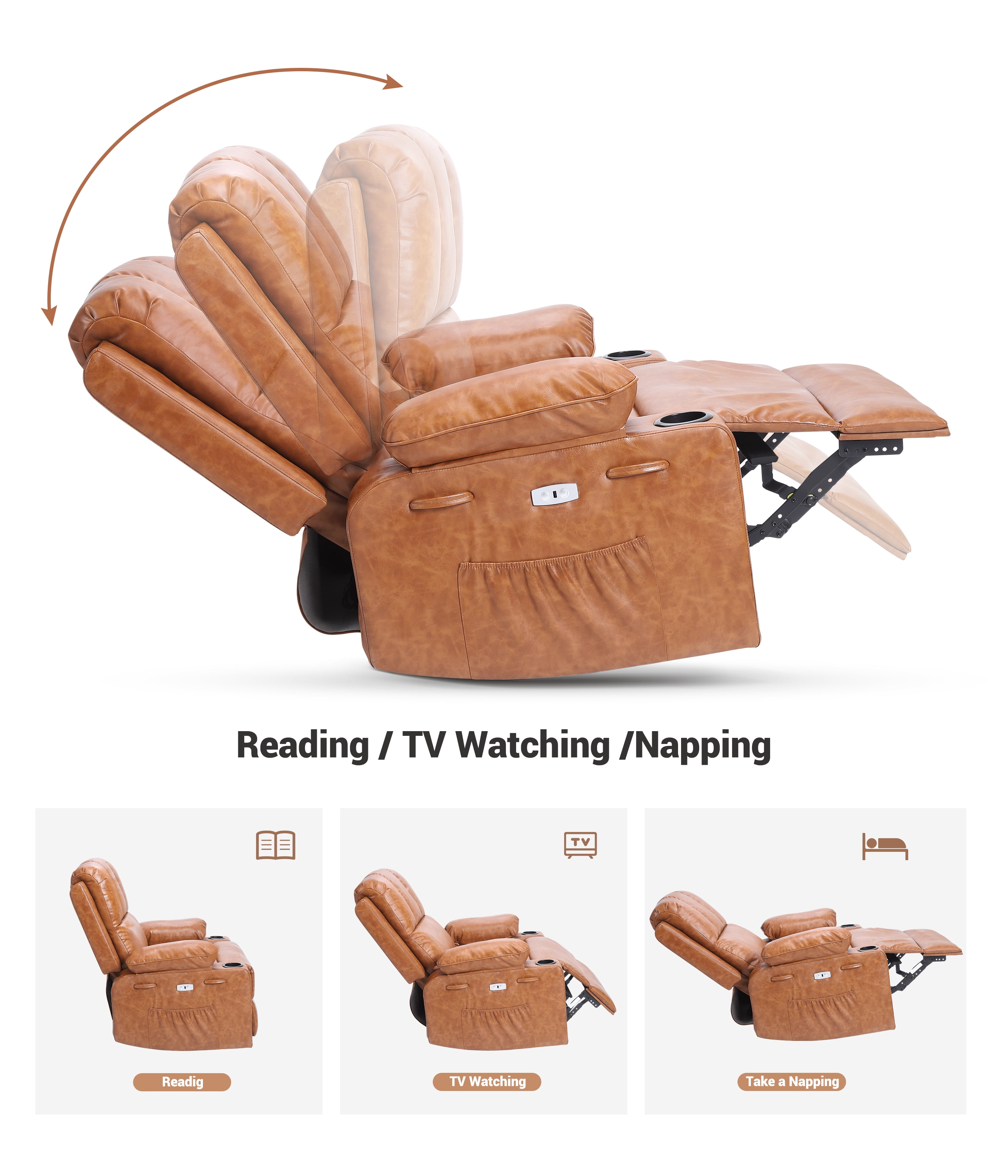 Oversized Electric Recliner Chair with Heat and Massage,360°Swivel Rocking Chair for Living Room,Nursery,or Home Theater,Ergonomic Power Reclining Sofa with Cup Holders,USB Port