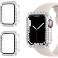 thumbnail image 1 of 2 Pack Diamond Case Tempered Glass Screen Protector Compatible with iWatch 40mm Series 4/5/6/SE, Bling Diamonds Hard PC Bumper Frame Compatible with iWatch 40mm (Clear/Clear), 1 of 5