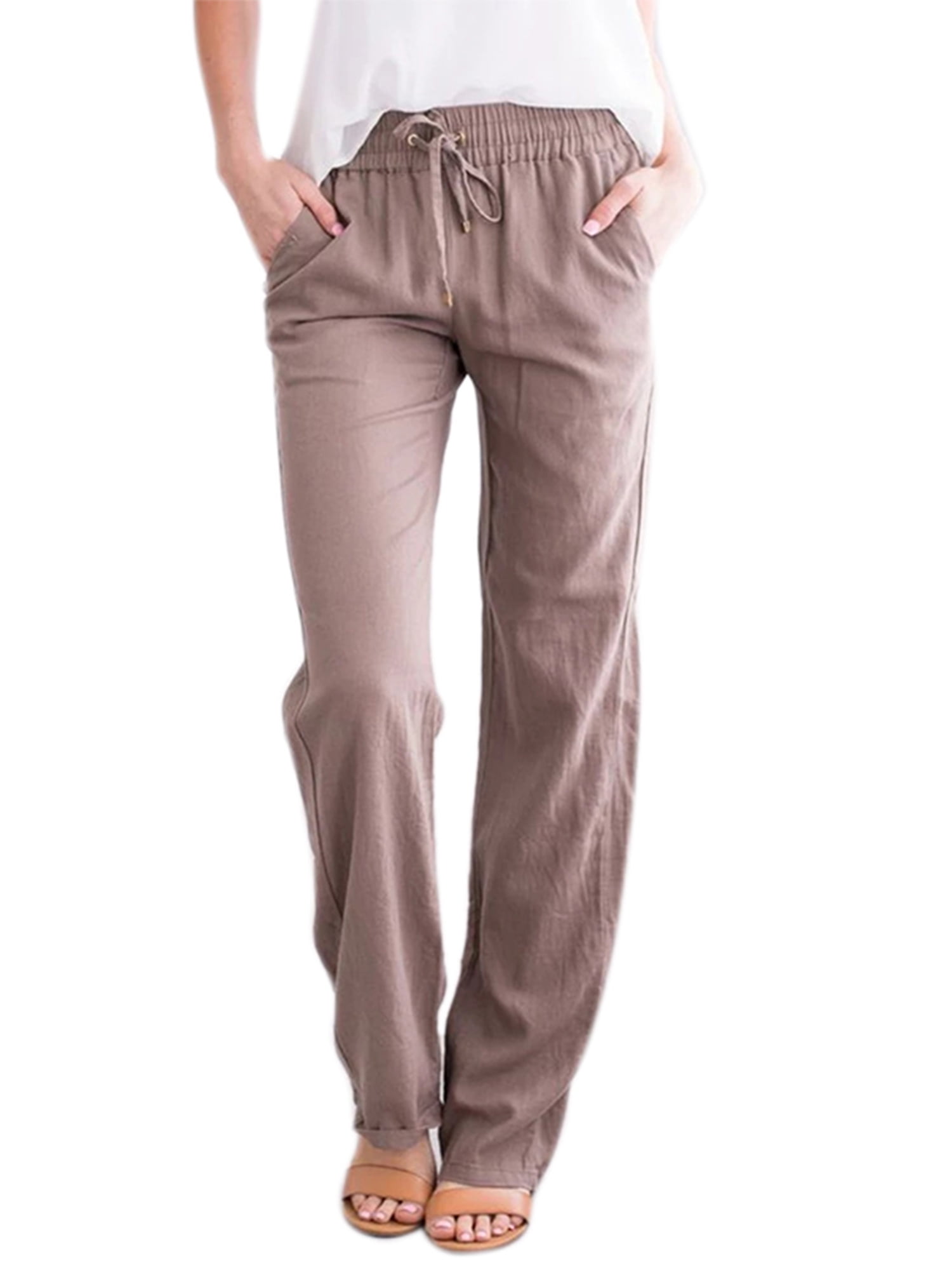 Womens Plain Elastic Waist Pants 