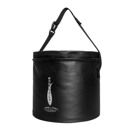 AFISHTOUR Foldable Fishing Bucket with Air Vents Portable Water Bucket with Adjustable Shoulder Strap for Camping Fishing Kayaking Boating