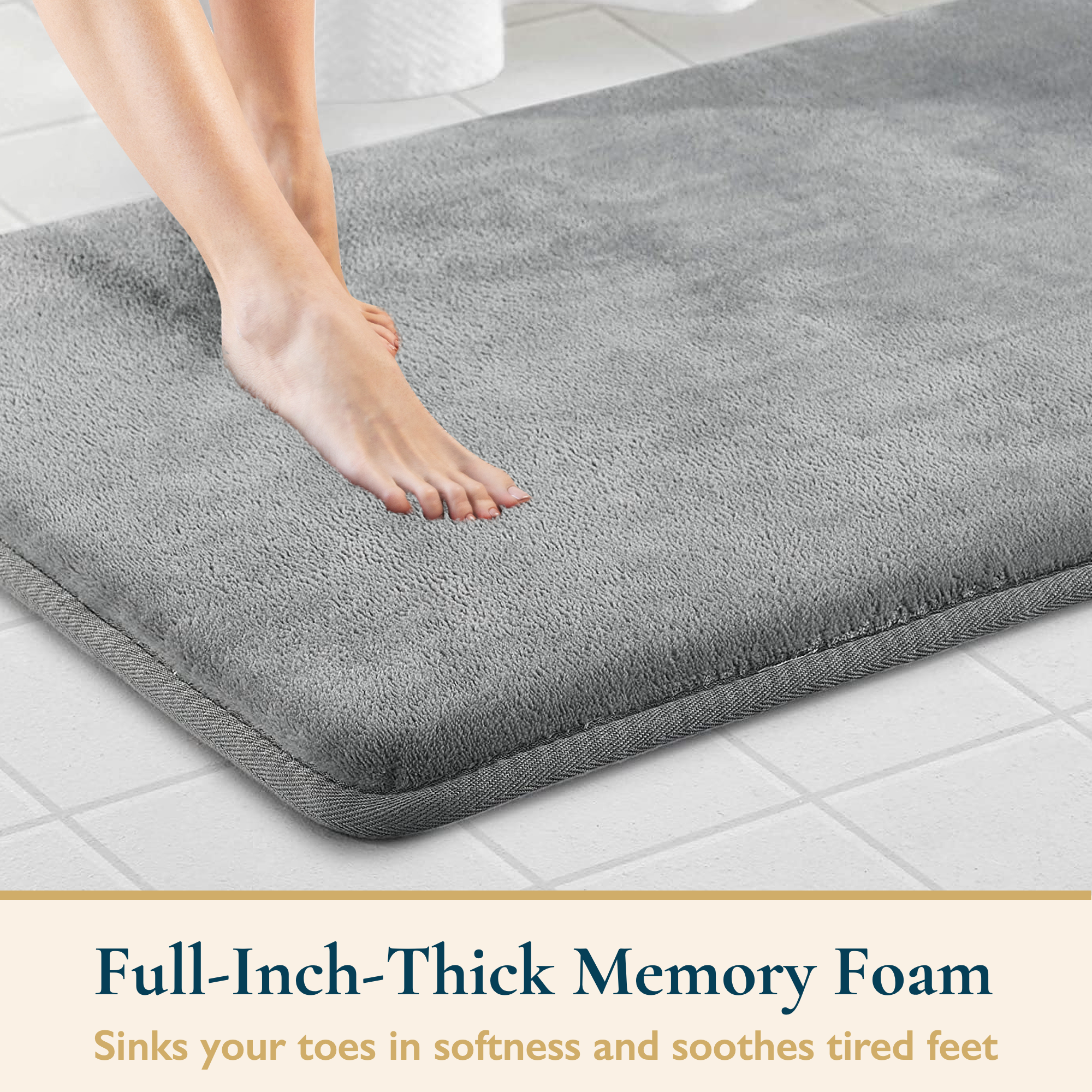 ComfiTime Memory Foam Bath Mat, 17" x 24", Gray photo 2