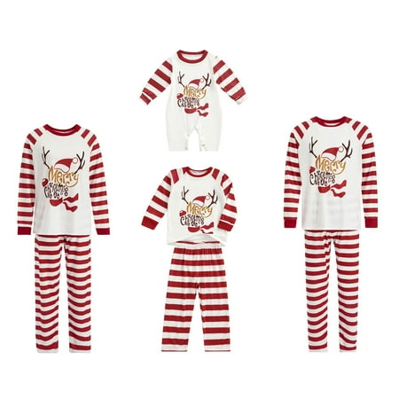 

JBEELATE Christmas Jammies Family Matching Elk Print Parent-Child Long Sleeve Home Wear Red Stripes Plaid Trouser Holiday Set
