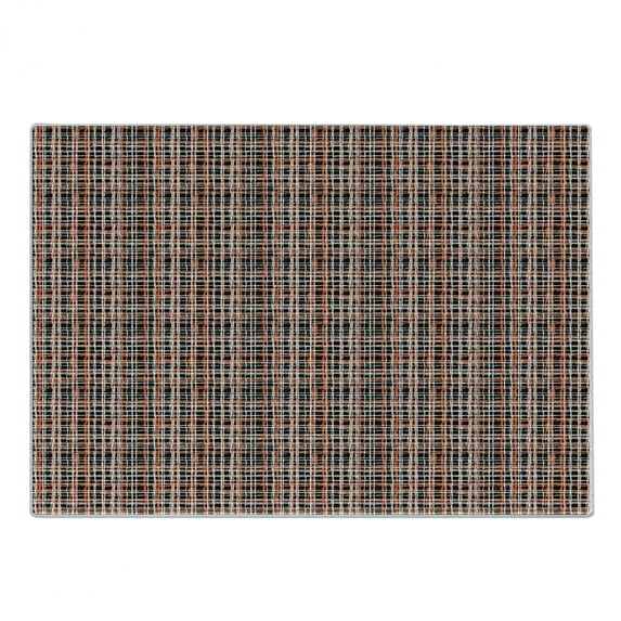 Retro Cutting Board, Vintage Striped Pattern with Brushed Lines Plaid Inspired Geometric Grid, Decorative Tempered Glass Cutting and Serving Board, Small Size, Black Orange White, by Ambesonne