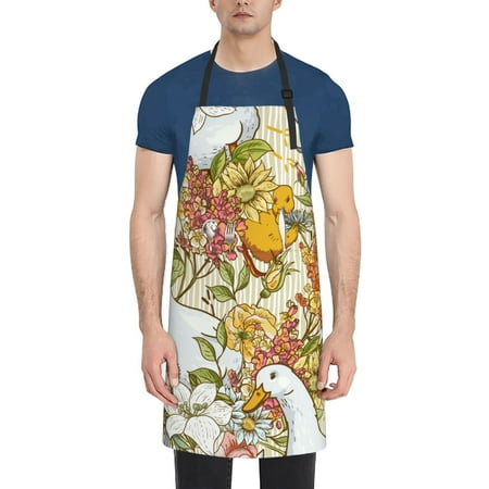 

Coaee Ducks and Flowers for Waterproof Apron for Unisex Adult with Adjustable Bib Apron