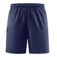 thumbnail image 2 of Summer Mens Shorts Plus Size Elastic Waist Solid Color Men's Active Quick Fast-Drying Fabric Workout Shorts Activewear with Pockets Blue XL, 2 of 8
