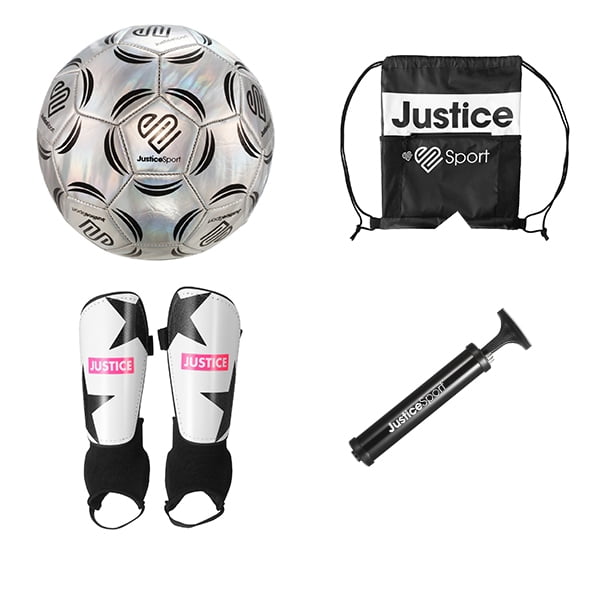 Justice Dazzler 4PC Starter SetSilver (1) Size 4 Soccer ball, (1Pr