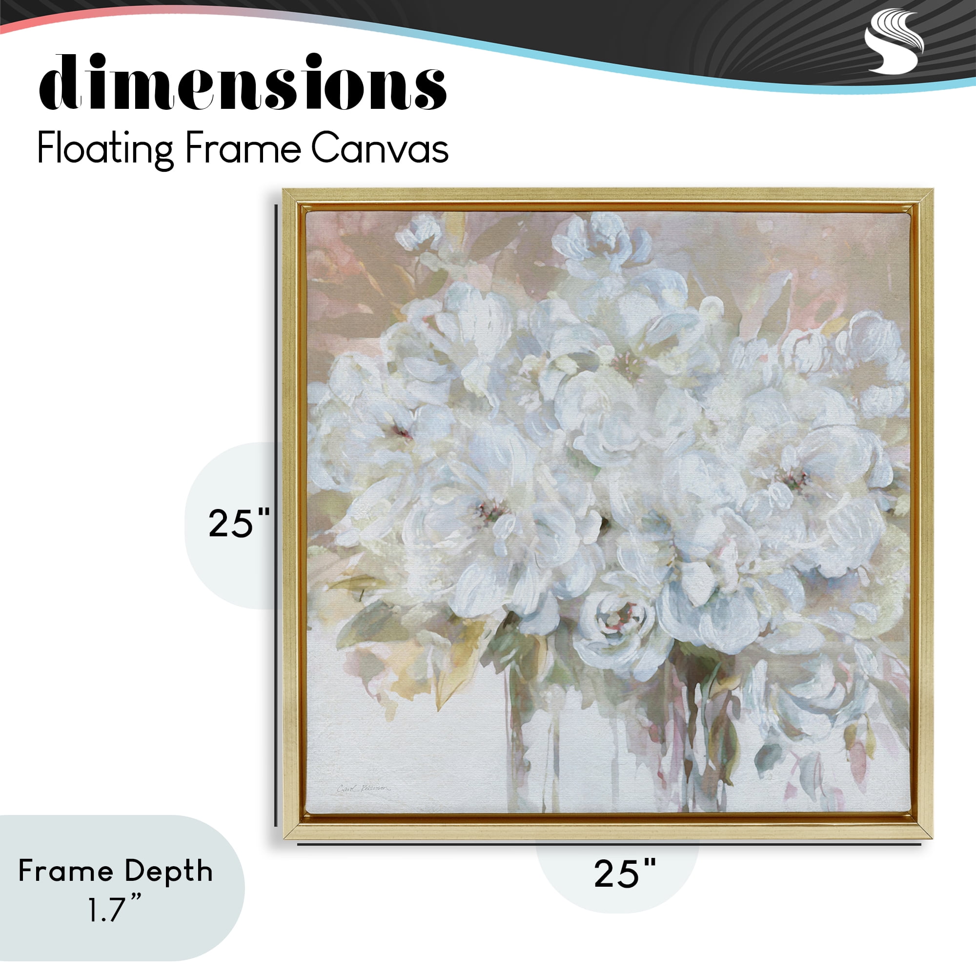Stupell Industries Soft White Bouquet Serenity Gold Framed Floater Canvas Wall Art, design by Carol Robinson