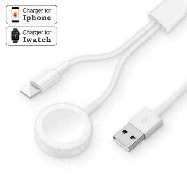 Câble de chargeur sans fil 2 en 1 pour Apple Watch Series 4/3/2/1 et iPhone  XR/XS/XS Max/X/8/8Plus/7/7Plus/6/6Plus 