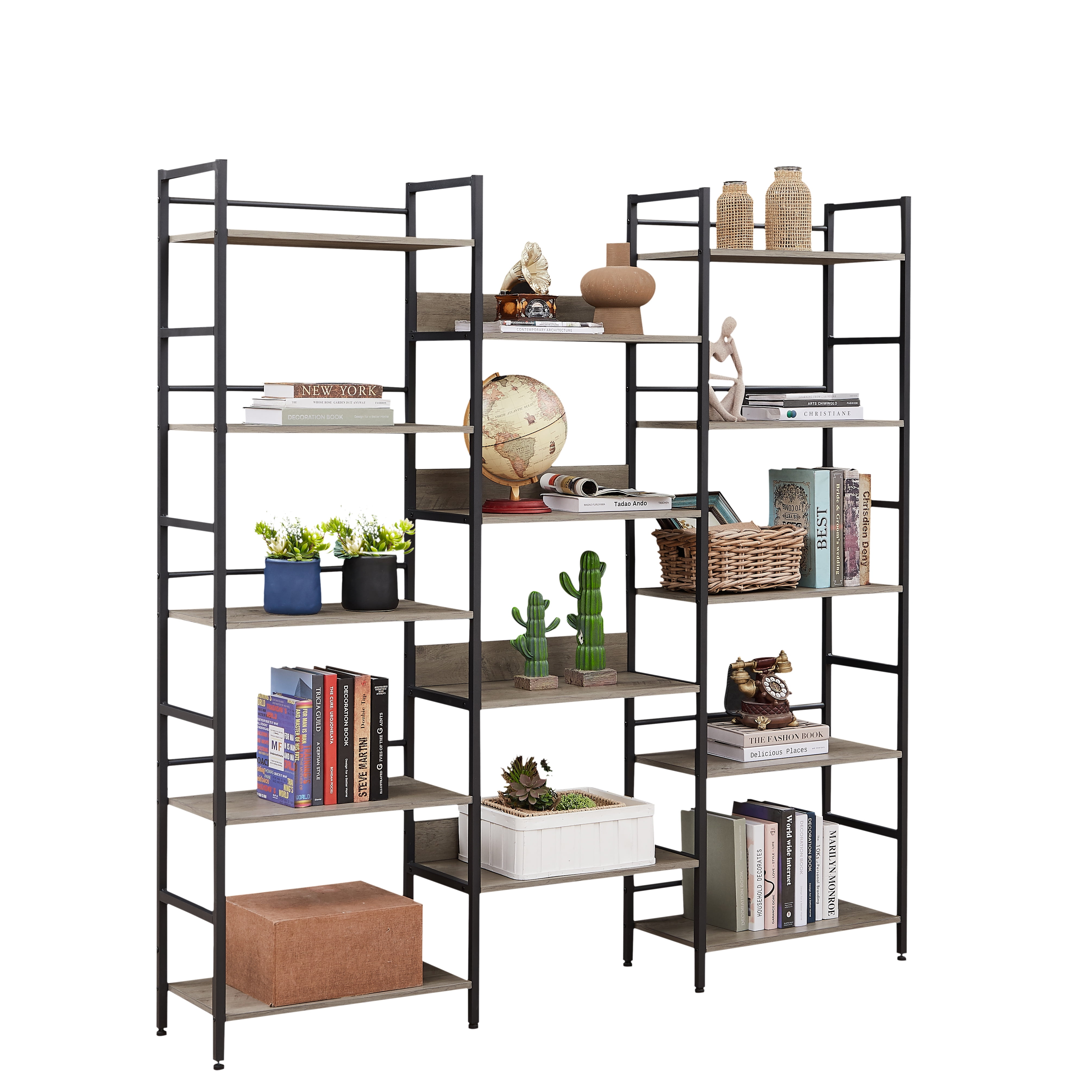 Aukfa 5-Shelf Tall Bookshelf, Modern Large Open Bookcase for Living Room Bedroom, Gray
