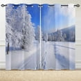 thumbnail image 2 of Winter Curtains - Nature Landscape Theme Snow Tree Forest Mountain Scenery Scene Print Pattern Grommet Light Filtering Window Drapes for Bedroom Living Room 2 Panels 52 x 63 Inch, 2 of 5