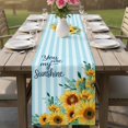 thumbnail image 4 of Sunflower Table Runner 90 Inches, Summer Botanical Yellow Floral Blue Striped Bed Runner Dresser Scarves Tabletop for Indoor Outdoor Parties/Ceremony/Banquet, 13" x 90", 4 of 9