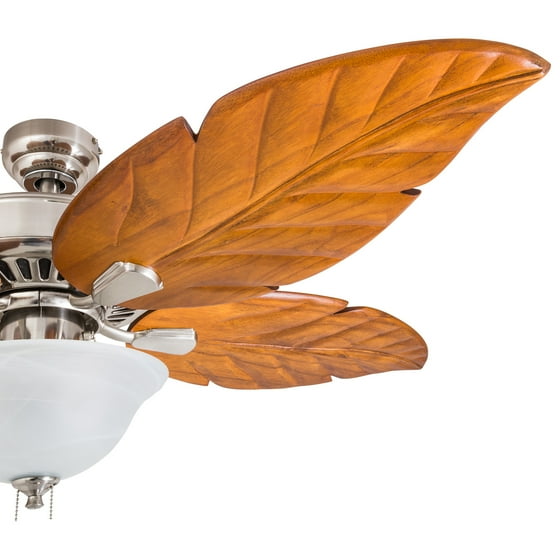 Prominence Home 50770 35 South Walton Tropical 52 Inch Brushed Nickel Indoor Ceiling Fan Led Bowl Light With Dark Cherry Hand Carved Wood Blades And