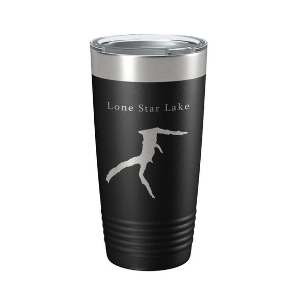 Lone Star Lake Map Tumbler Travel Mug Insulated Laser Engraved Coffee Cup Kansas 20 oz Black