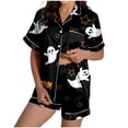 thumbnail image 3 of CAIXIA Halloween Womens Halloween Pajamas Set 2 Piece Short Sleeve Silky Pj Short Set Cartoon Ghost Pumpkin Soft Lounge Set Relaxed Fit Notch Collar Sleepwear with Pockets, 3 of 9