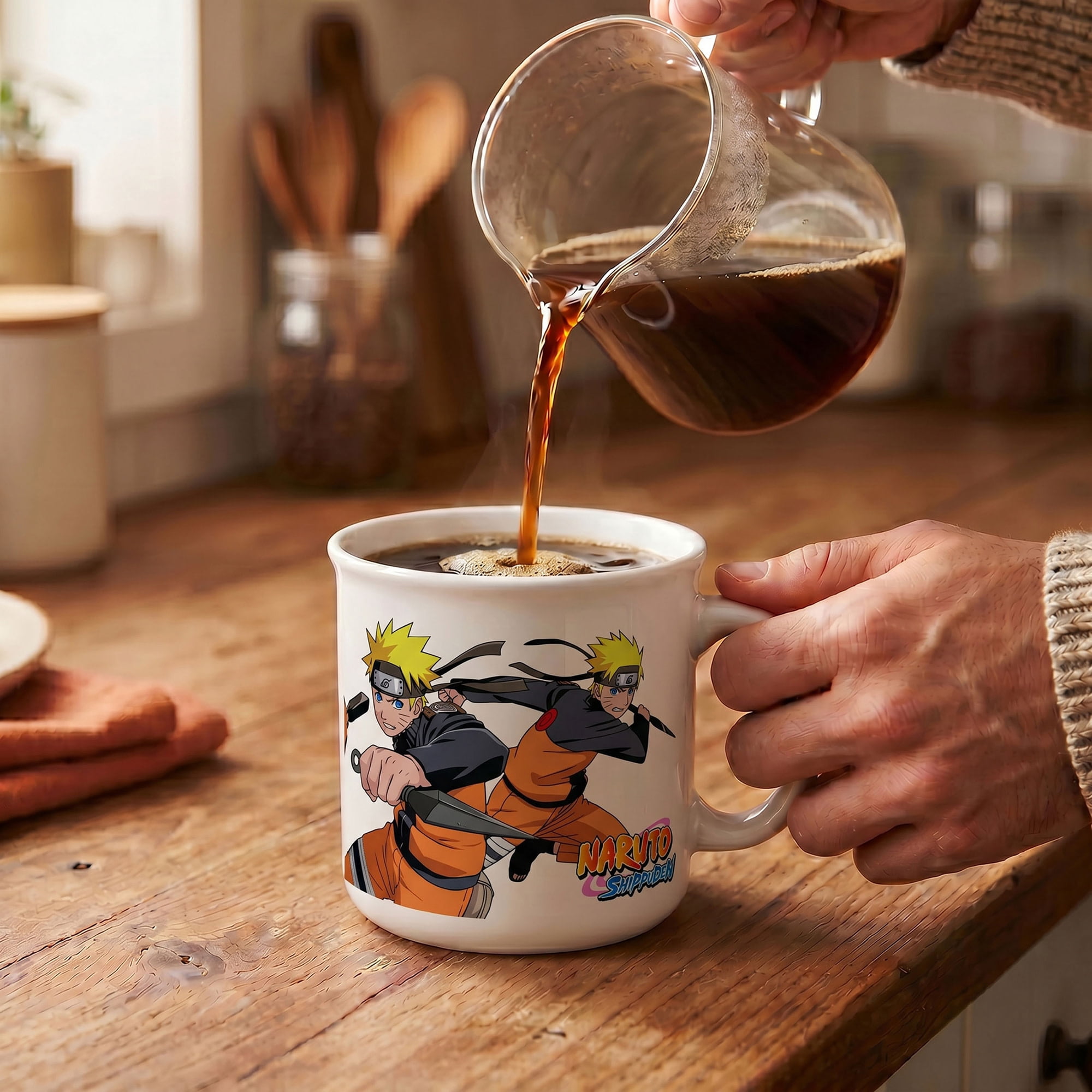 Pyramid America: Naruto Shippuden: Fight Action - 20oz Ceramic Camper Mug - Coffee Tea Cup, Microwave-Dishwasher Safe, Anime Fan Collectible, Licensed